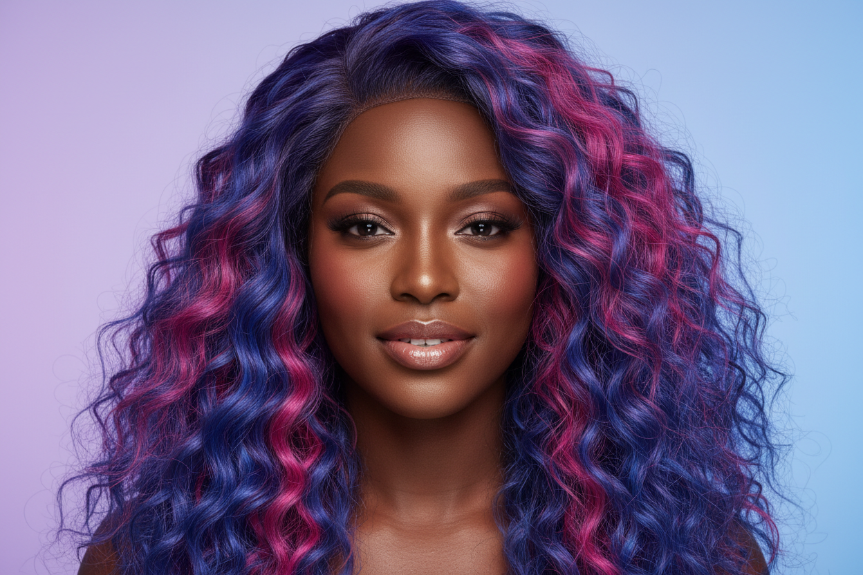 Colored beautiful woman wearing wig